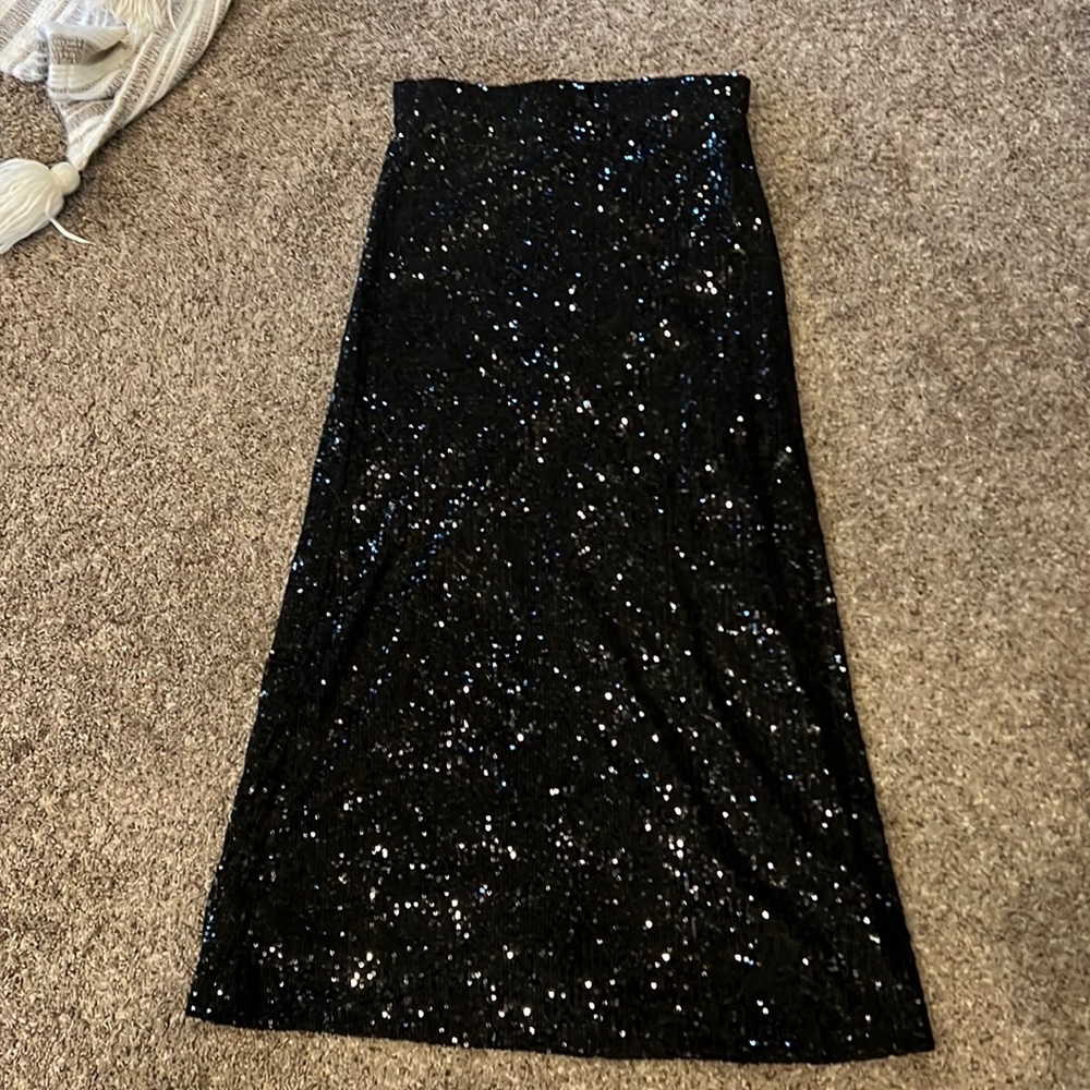 black sequin midi skirt